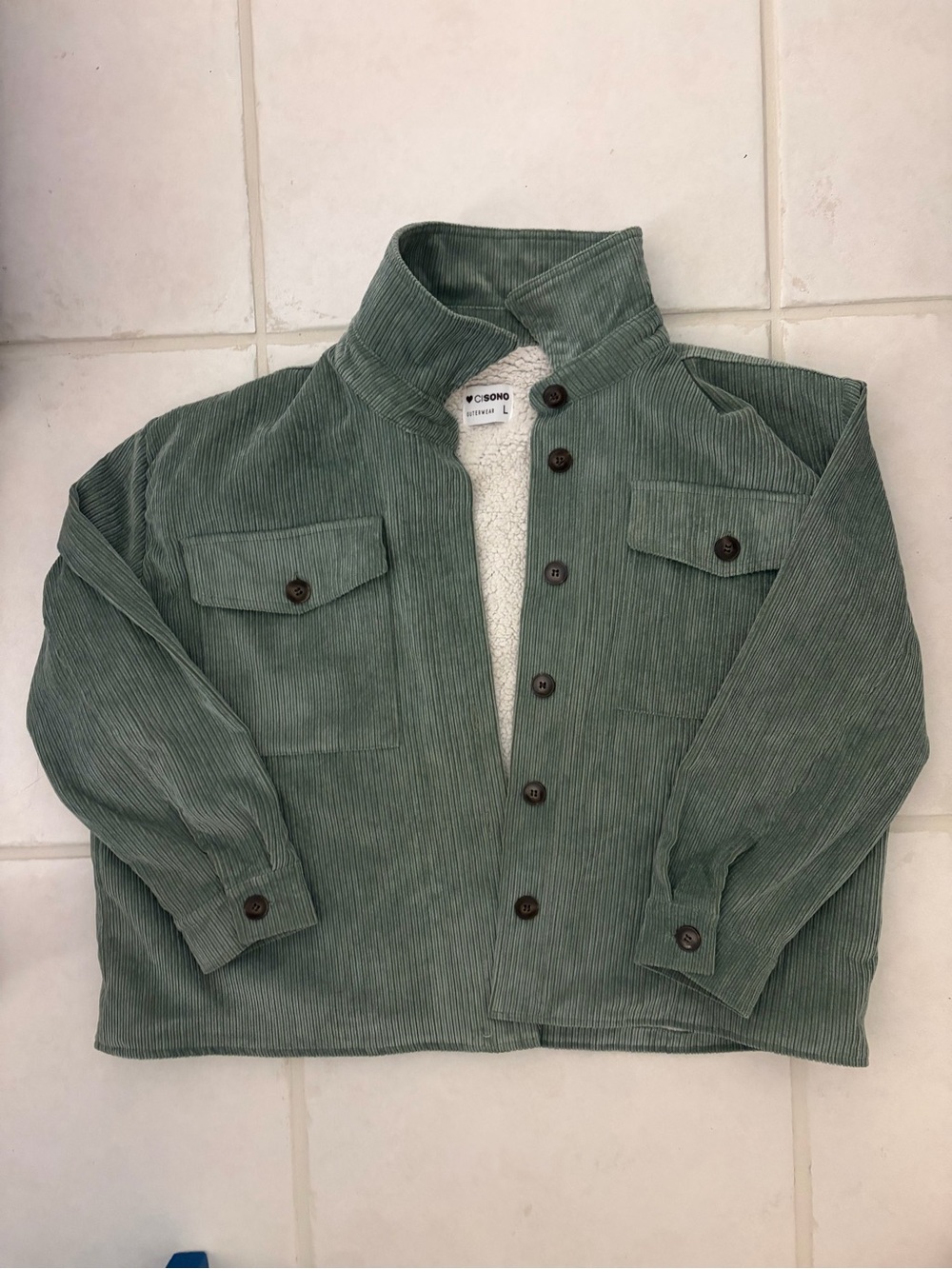 Corduroy Sherpa-Lined Jacket - Sage Green